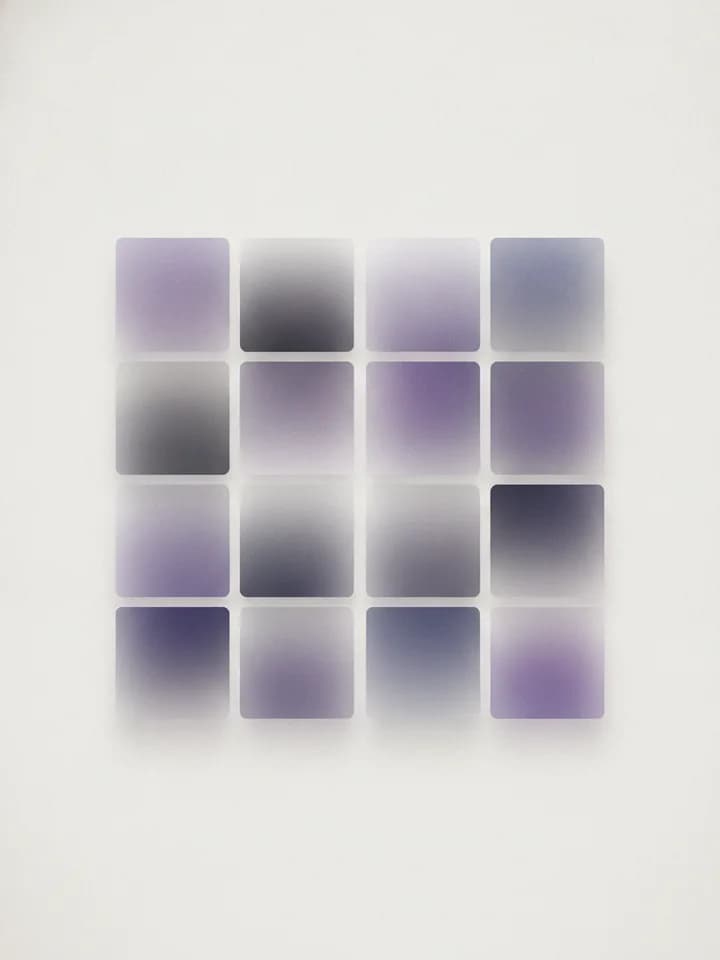 Abstract illustration: a grid of separate frosted panels, each tinted differently